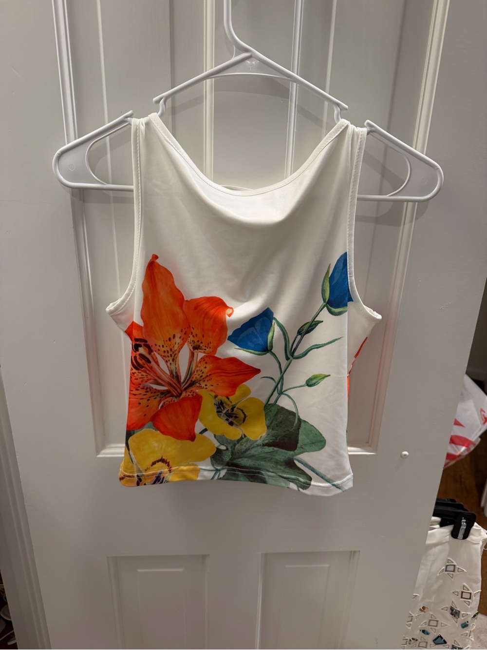 Away White Tank Top and Long Skirt with Orange, Blue & Yellow Floral Print